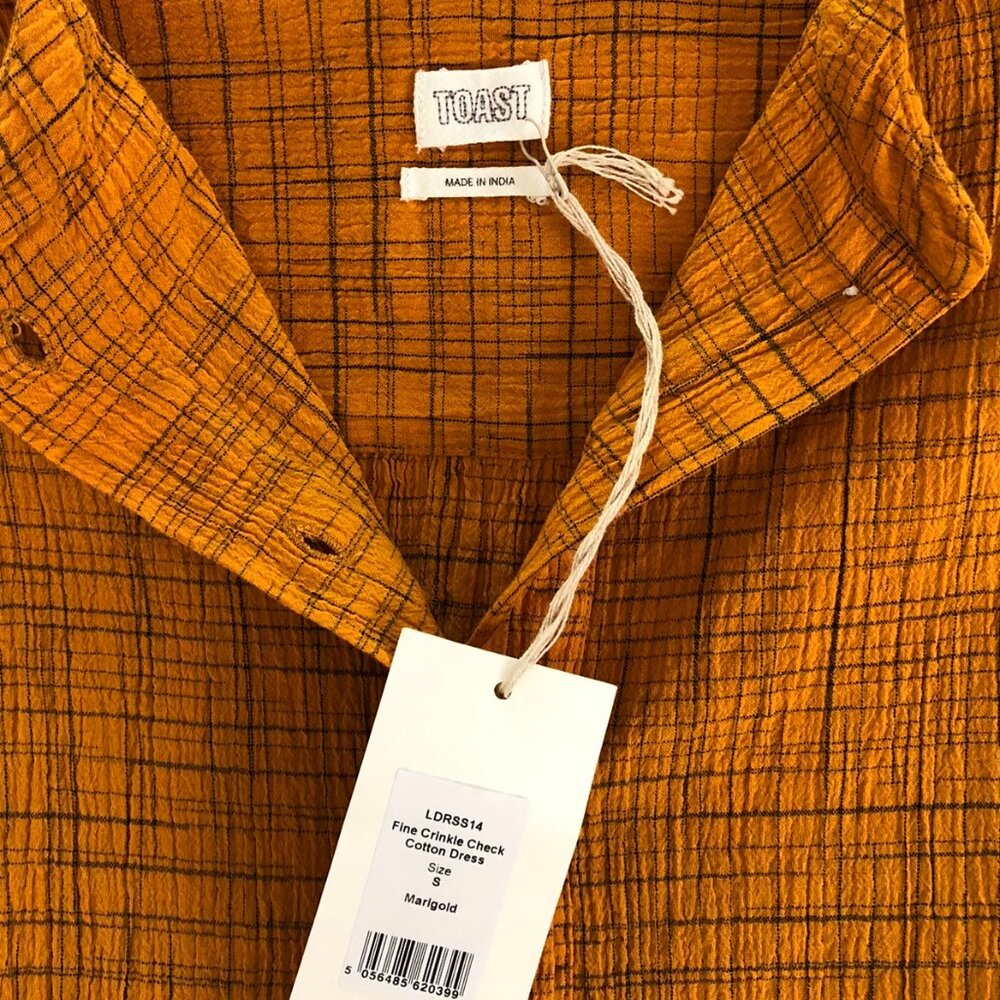 NWT Toast UK Fine Crinkle Check Cotton Dress - Marigold plaid Orange Yellow